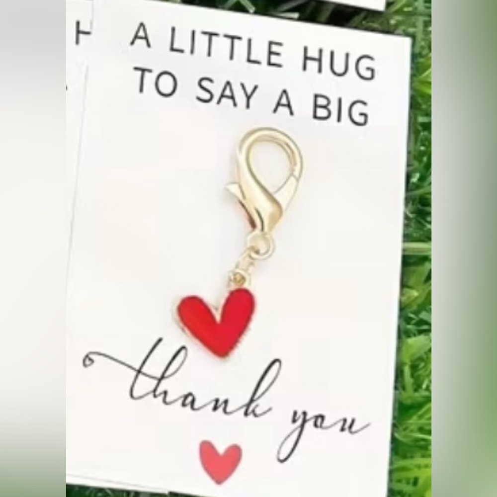Gold tone key or bag Charm with Red Heart new